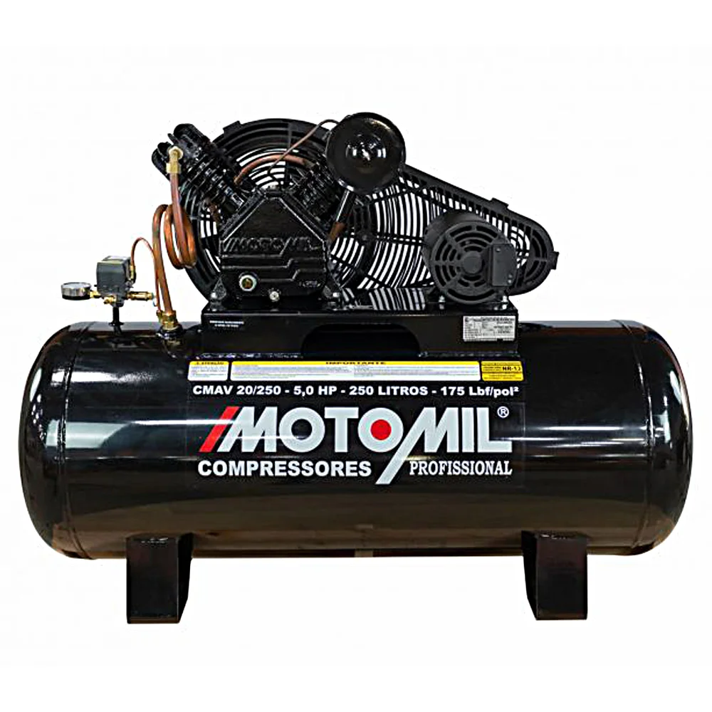 Compressor de Ar Alta Pressao 5HP 250 Litros 175 Libras 20PCM 220/380V TRIF Motomil CMAV-20/250