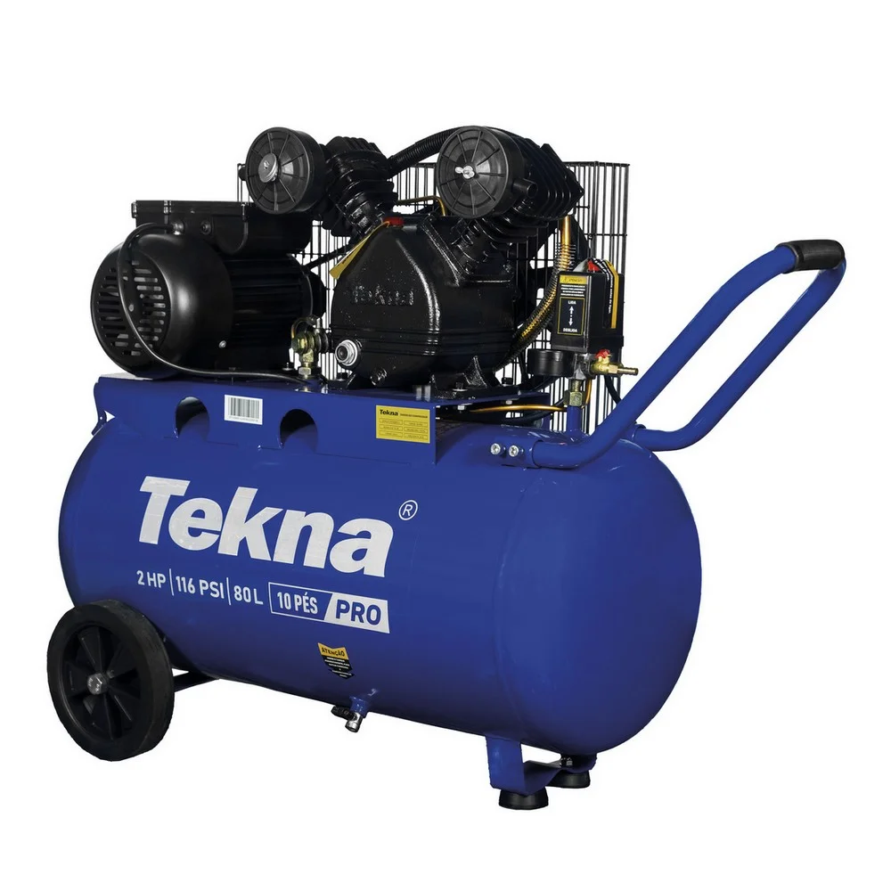 Compressor de Ar Baixa Pressao 2HP 80 Litros 116 Libras com Rodas 10PCM 110V Tekna CP10080P-1