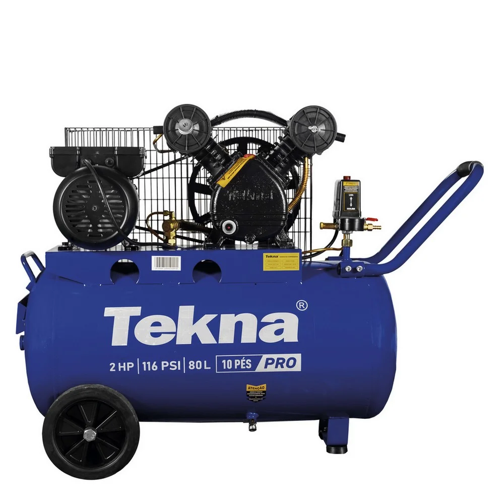 Compressor de Ar Baixa Pressao 2HP 80 Litros 116 Libras com Rodas 10PCM 110V Tekna CP10080P-1
