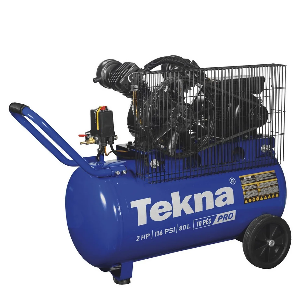 Compressor de Ar Baixa Pressao 2HP 80 Litros 116 Libras com Rodas 10PCM 110V Tekna CP10080P-1