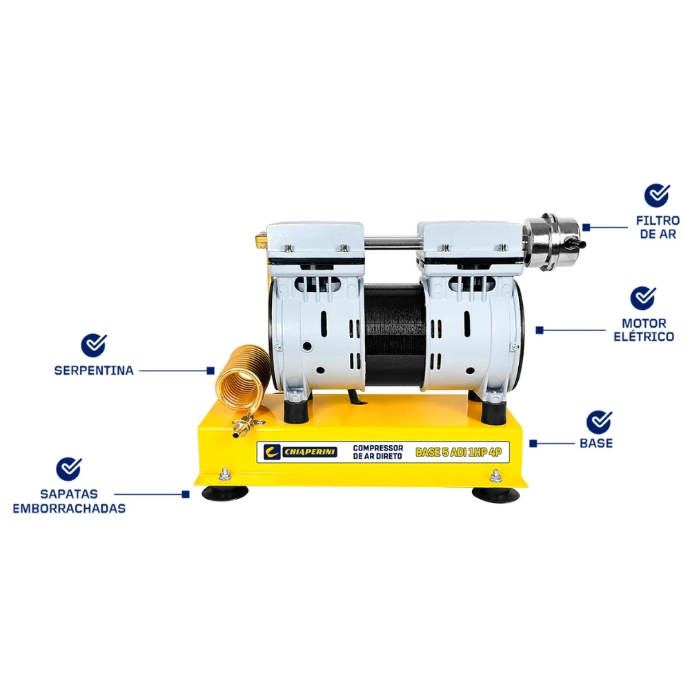 Compressor de Ar Direto Isento de Oleo Sobre Base 1HP 147L/MIN 120PSI 5,2PCM 110V Chiaperini 5 ADI