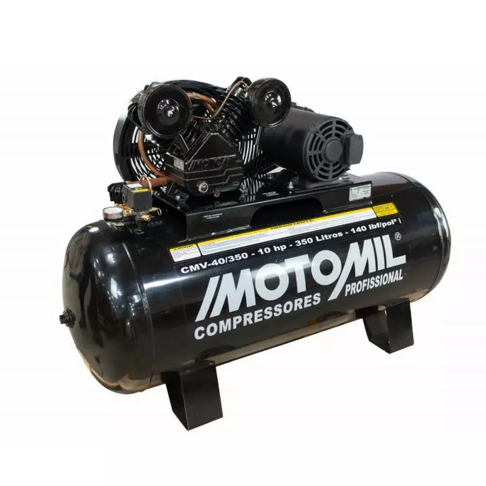 Compressor de Ar Media Pressao 10HP 350 Litros 140 Libras 40PCM 220/380V TRIF Motomil CMV-40/350