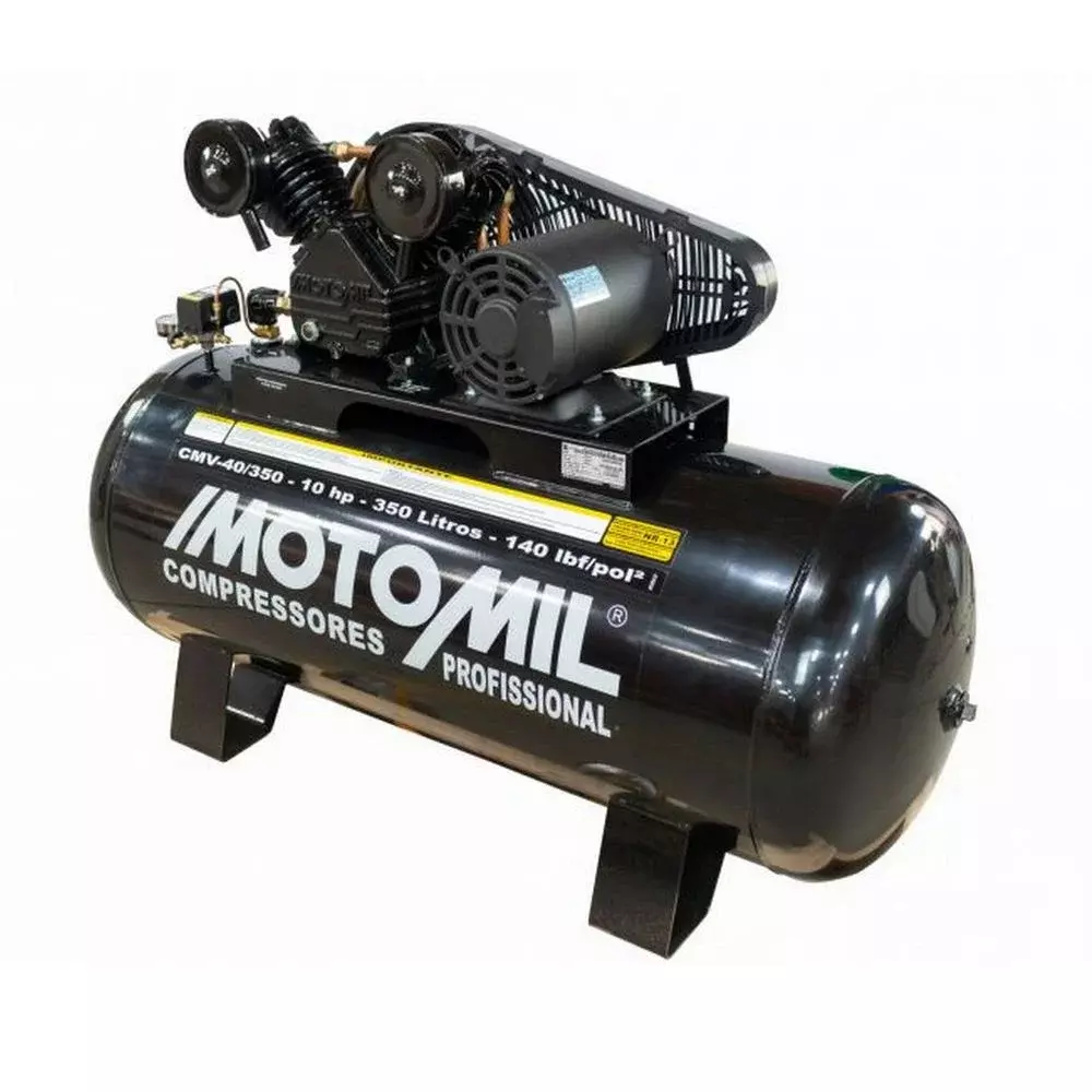 Compressor de Ar Media Pressao 10HP 350 Litros 140 Libras 40PCM 220/380V TRIF Motomil CMV-40/350