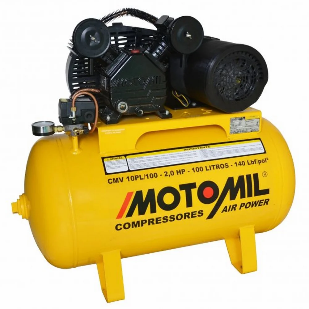 Compressor de Ar Media Pressao 2HP 100 Litros 140 Libras 10PCM Bivolt Motomil CMV-10PL/100