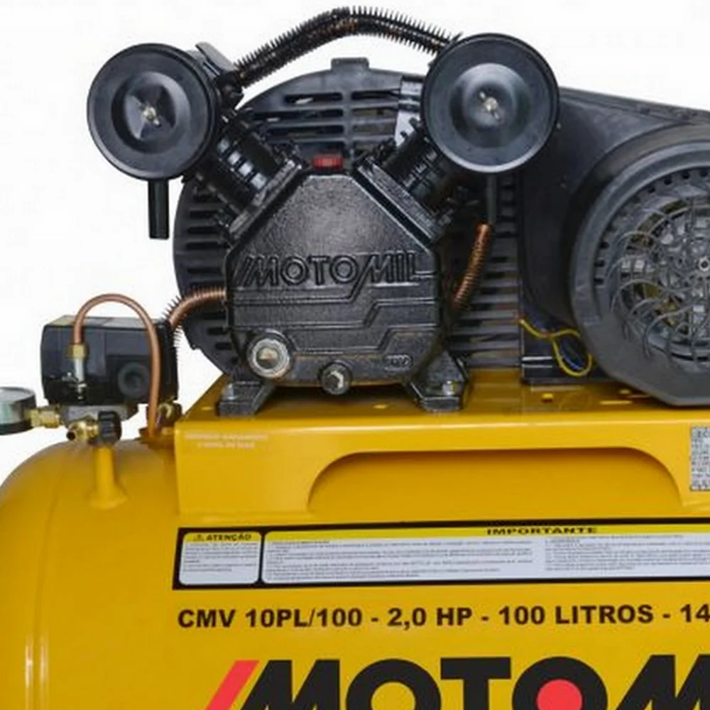 Compressor de Ar Media Pressao 2HP 100 Litros 140 Libras 10PCM Bivolt Motomil CMV-10PL/100