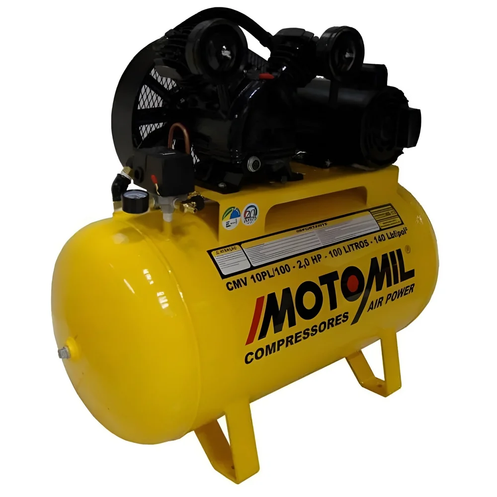 Compressor de Ar Media Pressao 2HP 100 Litros 140 Libras 10PCM Bivolt Motomil CMV-10PL/100