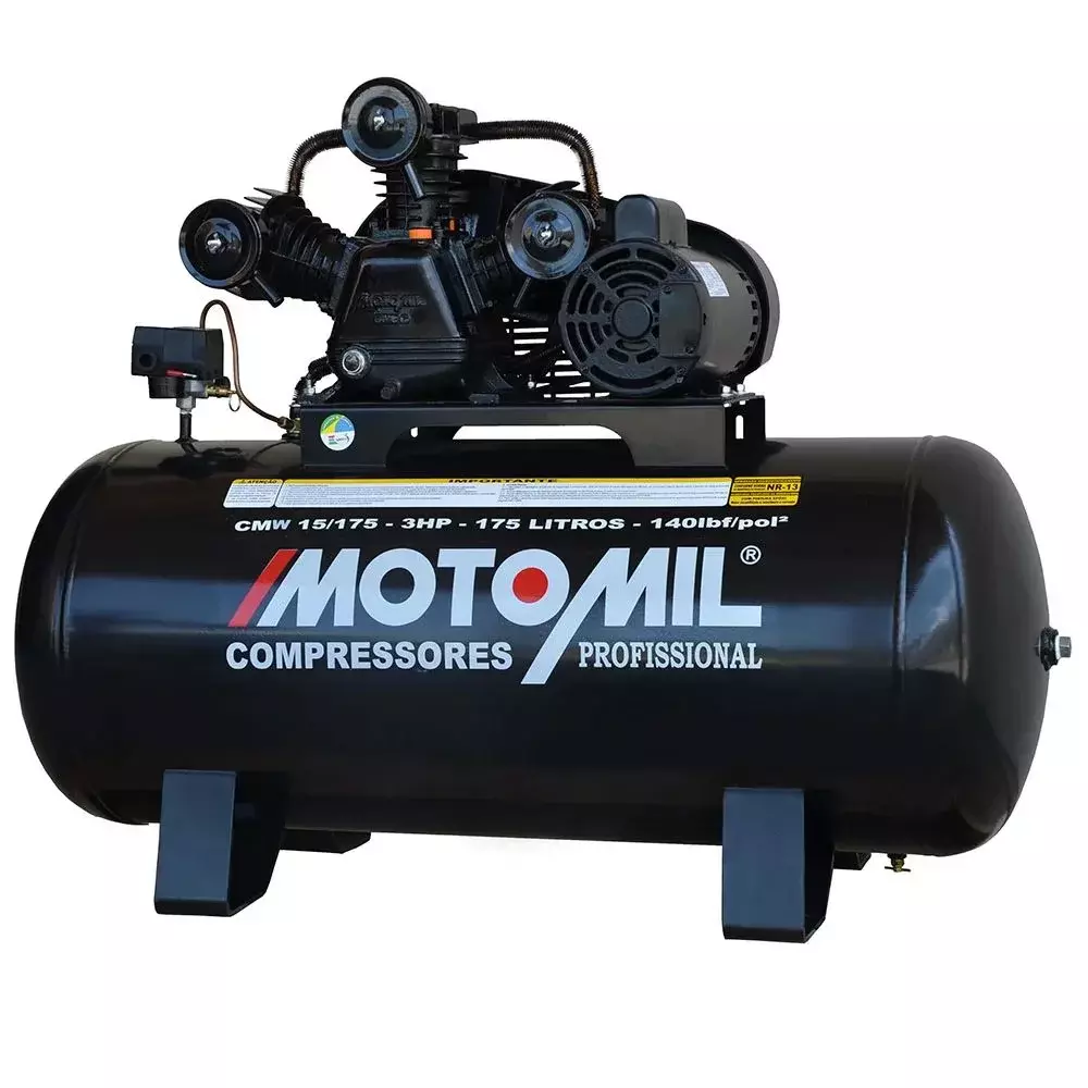 Compressor de Ar Media Pressao 3HP 175 Litros 140 Libras 15PCM Bivolt Motomil CMW-15/175