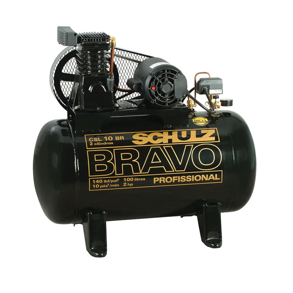 Compressor de Ar Media Pressao Bravo 2HP 100 Litros 140 Libras 10PCM Bivolt Schulz CSL10BR/100L