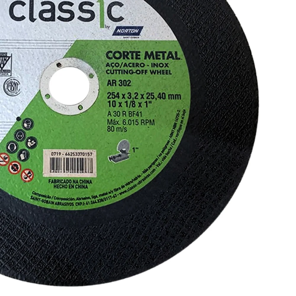 Disco de Corte Classic para Metal 10X1/8X1" Norton AR302