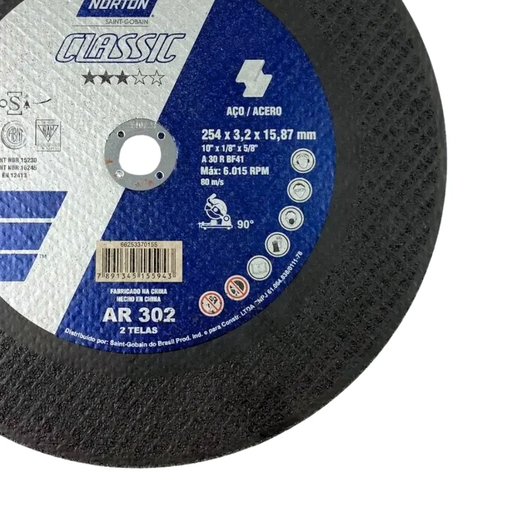 Disco de Corte Classic para Metal 10X1/8X5/8" Norton AR302