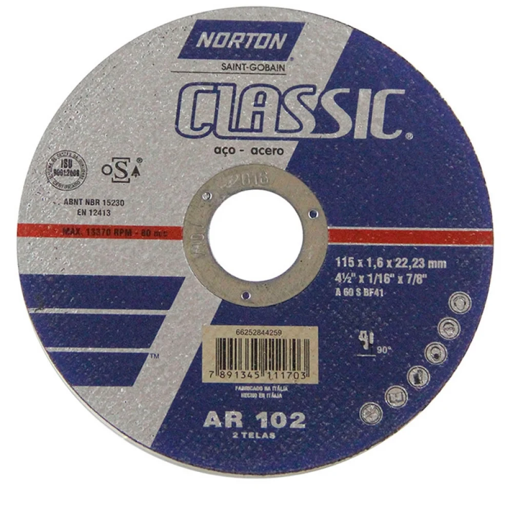 Disco de Corte Classic para Metal 12X1/8X5/8" Norton AR302