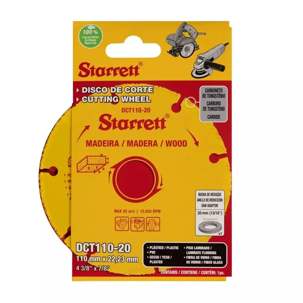 Disco de Corte de Tungstenio Multimaterial para Serra Marmore e Esmerilhadeira 110X22MM Starrett DCT110-20