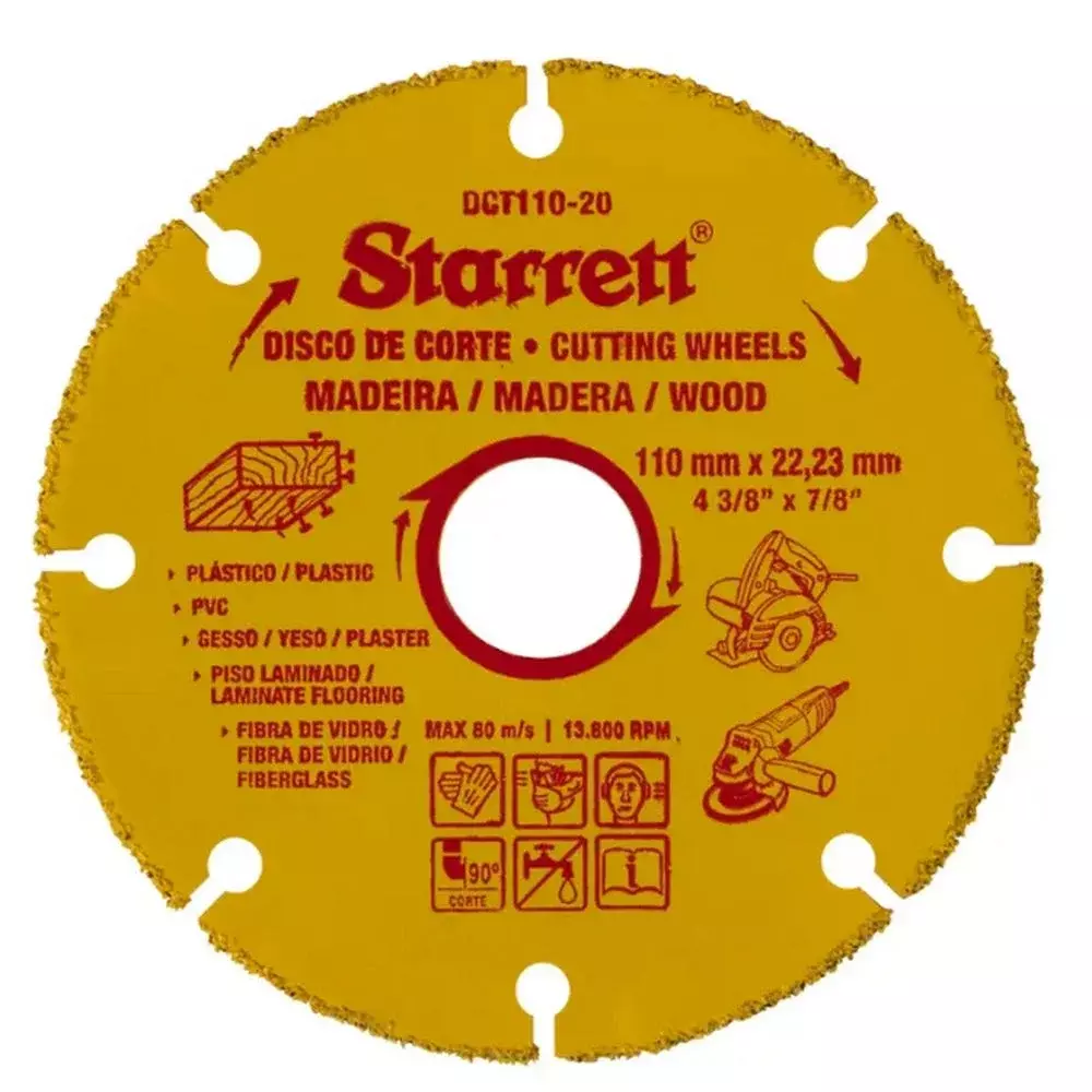 Disco de Corte de Tungstenio Multimaterial para Serra Marmore e Esmerilhadeira 110X22MM Starrett DCT110-20