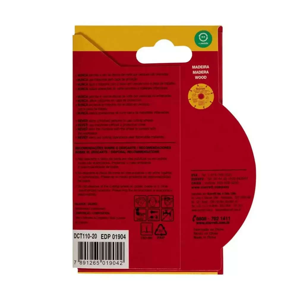 Disco de Corte de Tungstenio Multimaterial para Serra Marmore e Esmerilhadeira 110X22MM Starrett DCT110-20