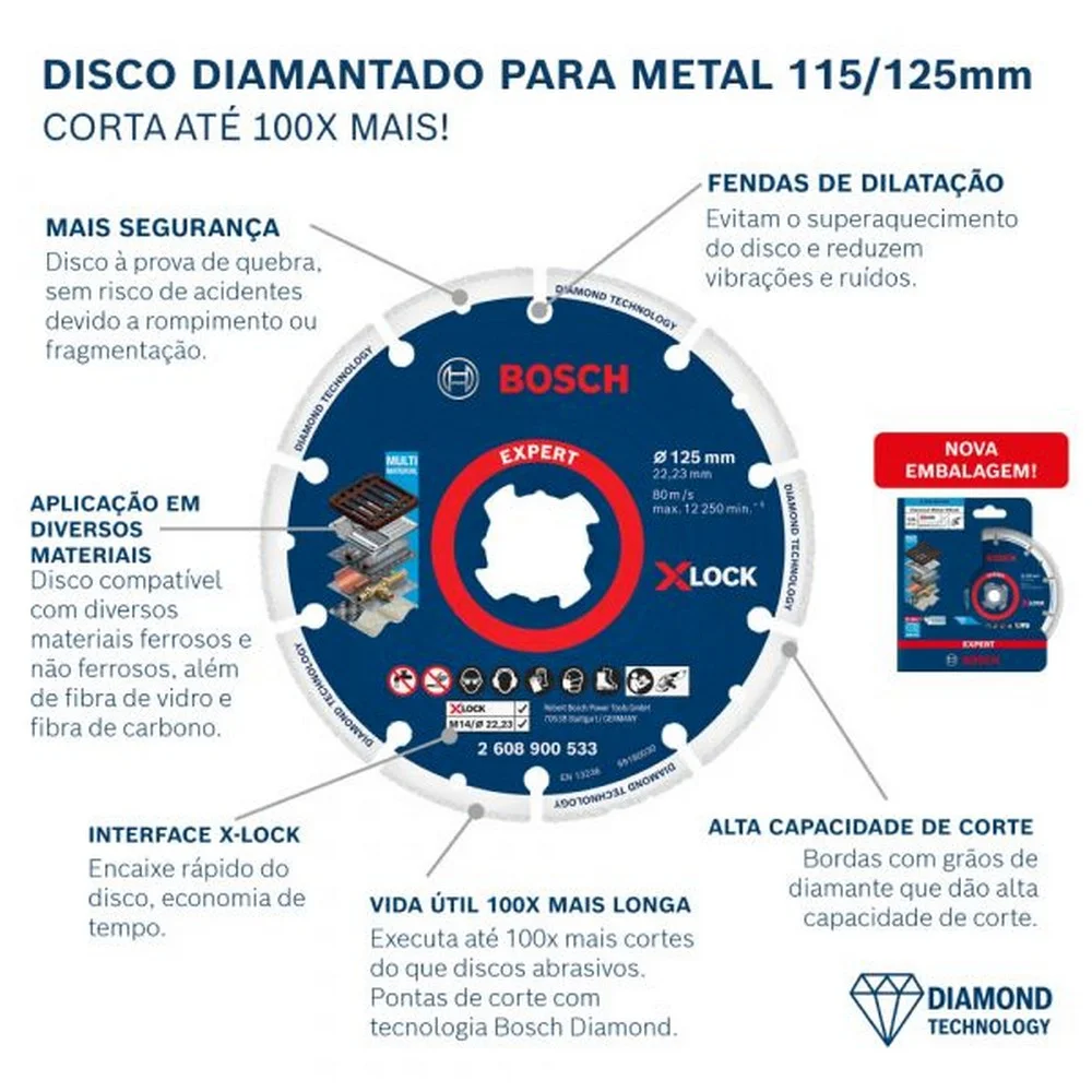 Disco de Corte Diamantado Expert X-Lock para Metais 5X7/8" Bosch 2608900533