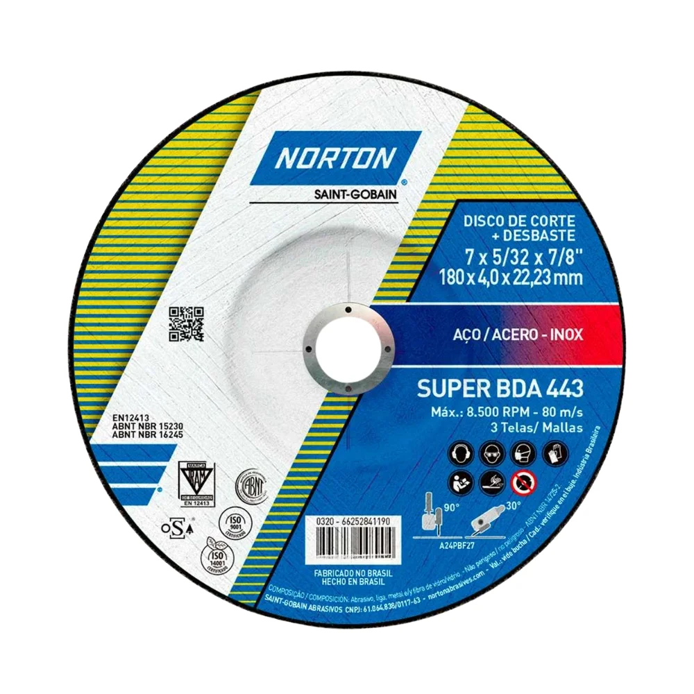 Disco de Corte e Desbaste Super Para Metal 7X5/32X7/8" Norton BDA443