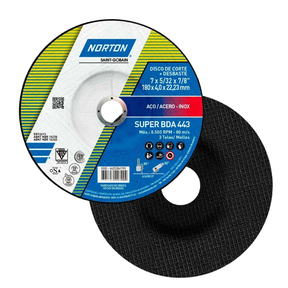 Disco de Corte e Desbaste Super Para Metal 7X5/32X7/8" Norton BDA443