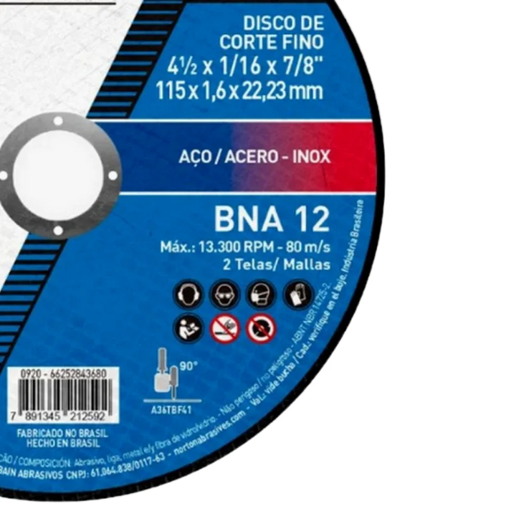 Disco de Corte para Inox 4.1/2X1/16X7/8" Norton BNA12