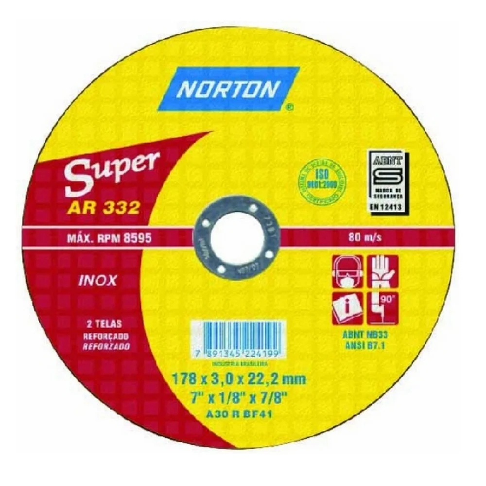 Disco de Corte Super para Inox 4.1/2X1/8X7/8" Norton AR332