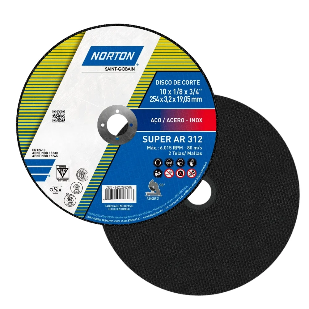 Disco de Corte Super para Metal 10X1/8X3/4" Norton AR312