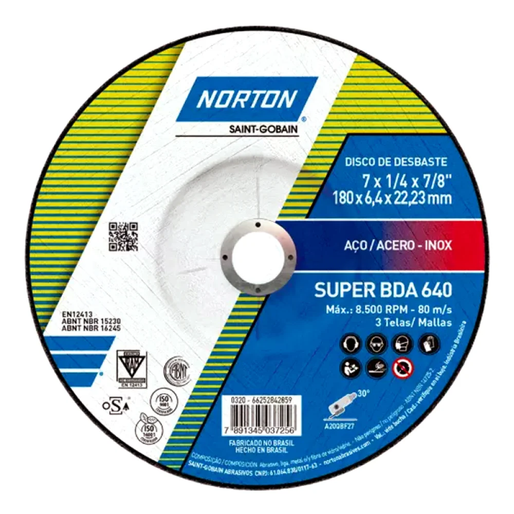 Disco de Desbaste Super Industrial Para Metal 7X1/4X7/8" Norton BDA640