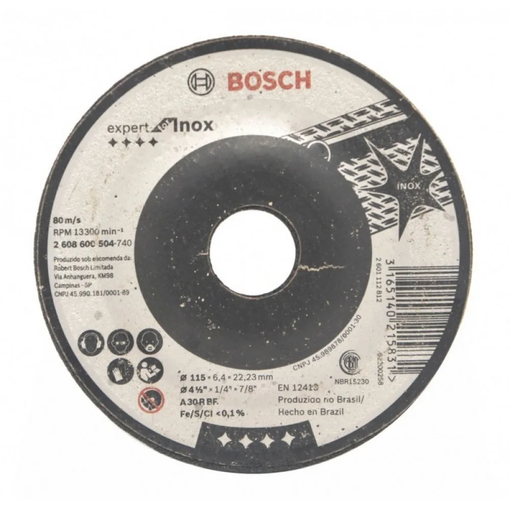 Disco de Desbaste Expert Para Inox 4.1/2X1/4X7/8" Bosch 2608600504