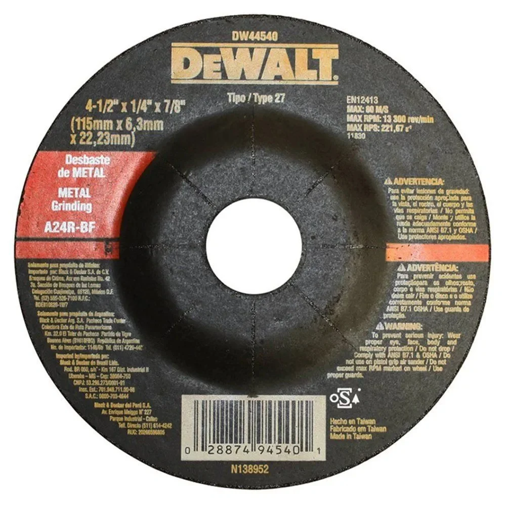 Disco de Desbaste para Metal 4.1/2X1/4X7/8" Dewalt DW44540