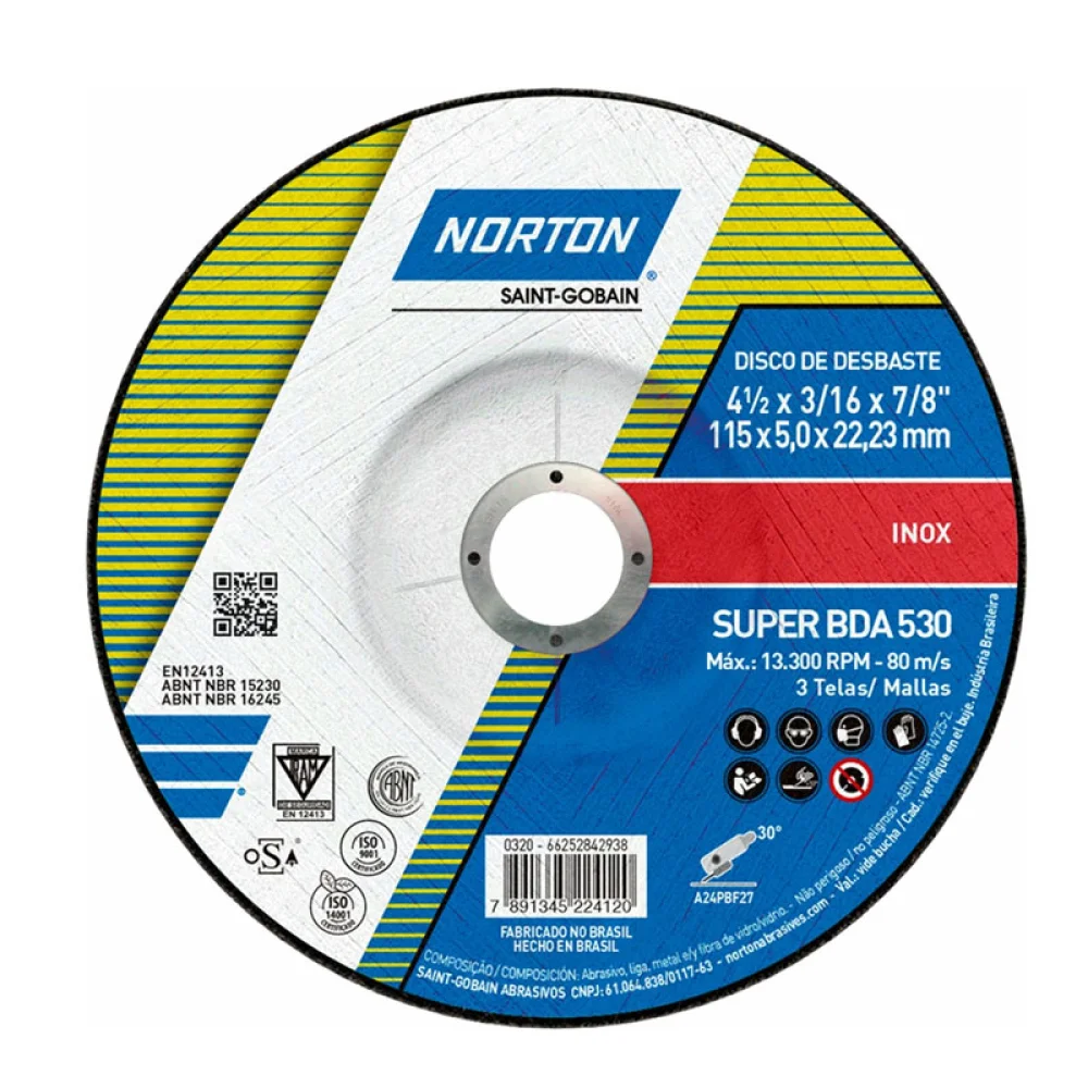 Disco de Desbaste Super Para Inox 4.1/2X3/16X7/8" Norton BDA530