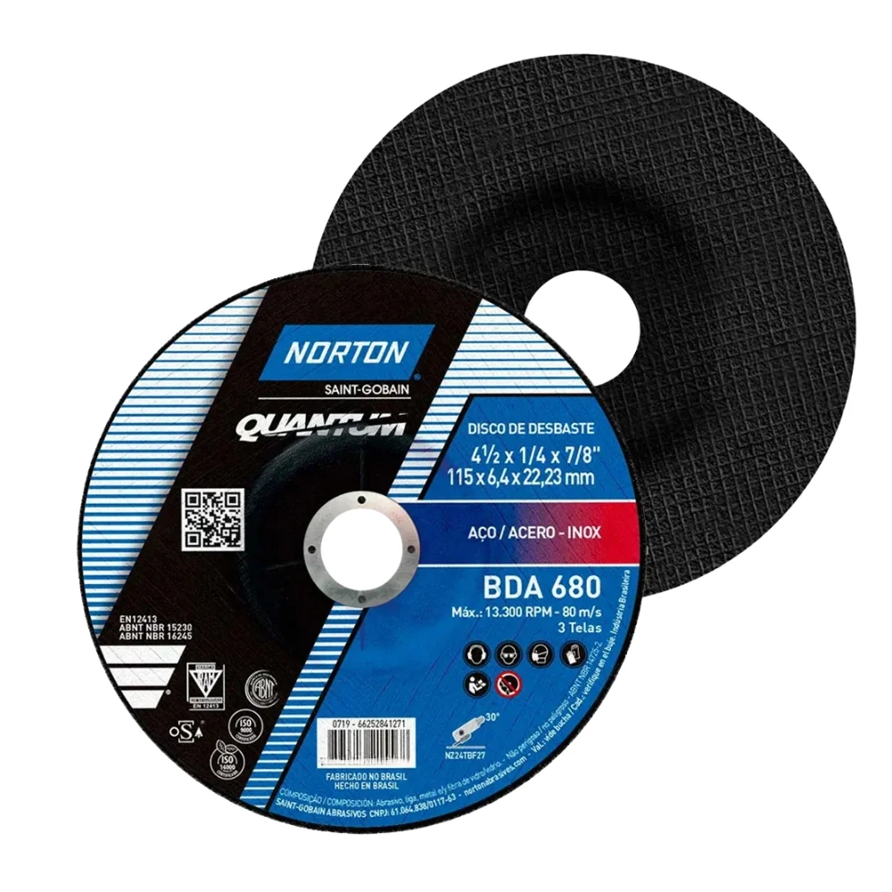 Disco de Desbaste Quantum Industrial para Metal 4.1/2X1/4X7/8" Norton BDA680