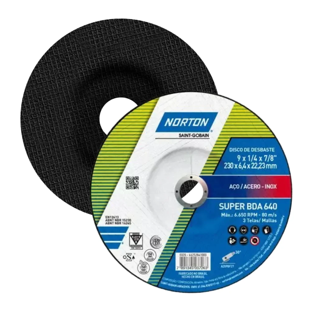 Disco de Desbaste Super Industrial para Metal 9X1/4X7/8" Norton BDA640