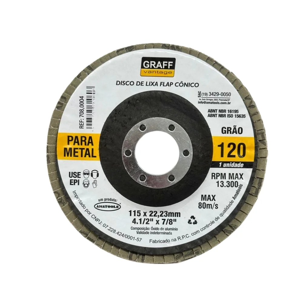 Disco de Lixa Flap Disc Curvo G120-4.1/2X7/8" Graff 7080004
