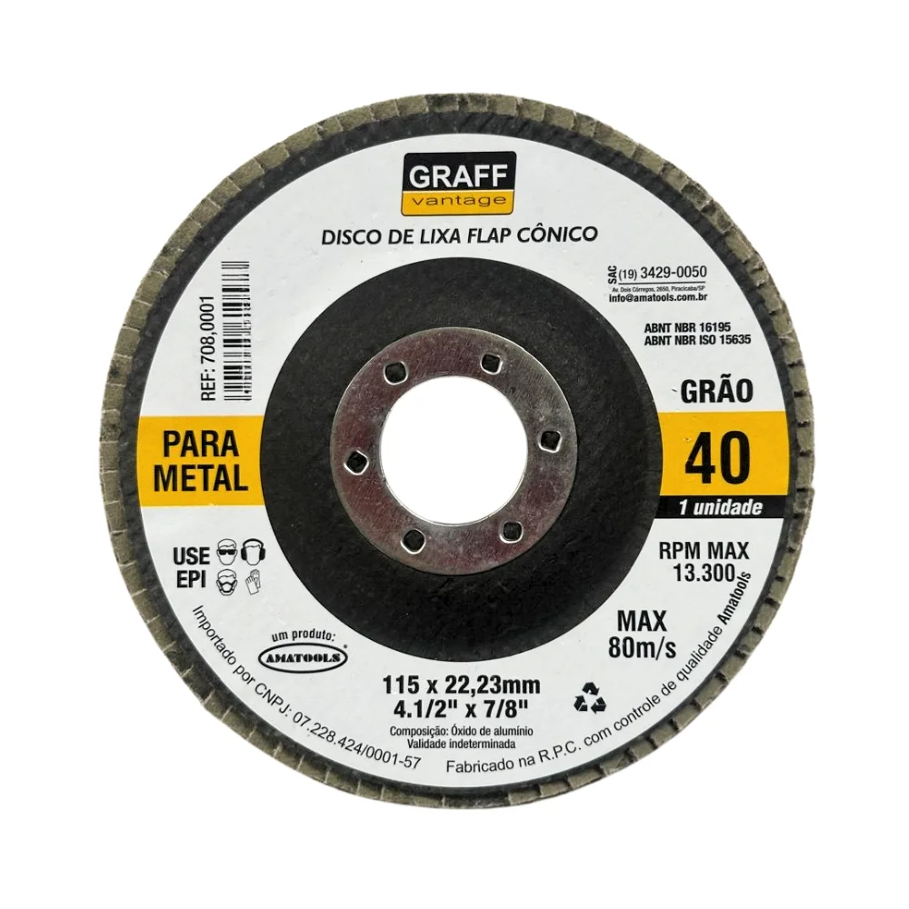 Disco de Lixa Flap Disc Curvo G40-4.1/2X7/8" Graff 7080001