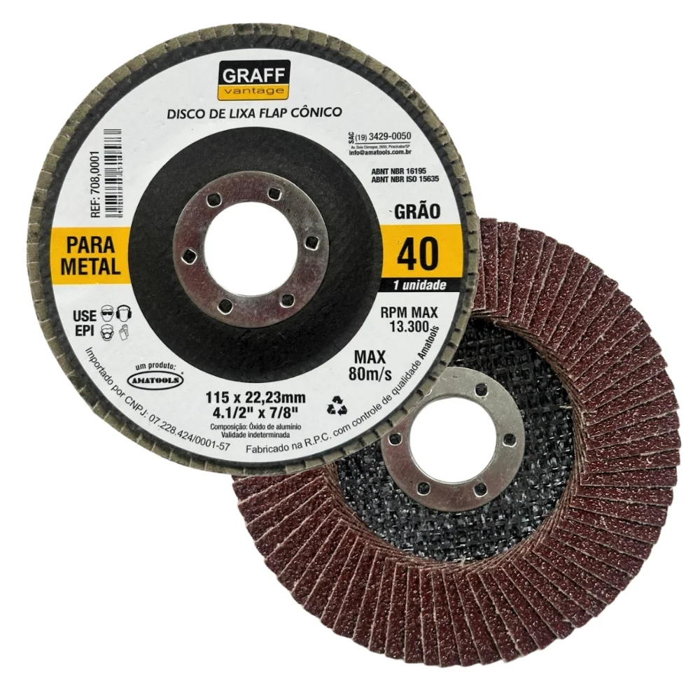 Disco de Lixa Flap Disc Curvo G40-4.1/2X7/8" Graff 7080001