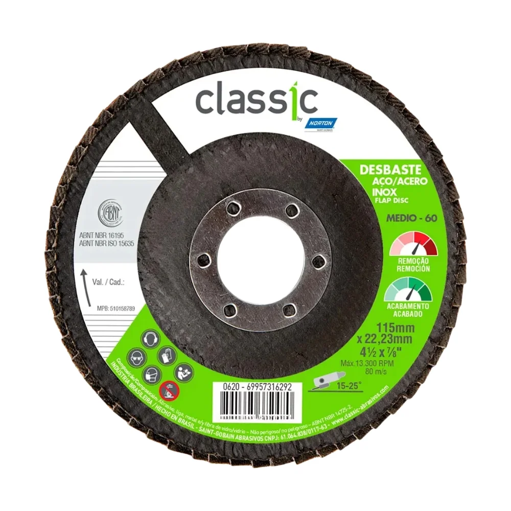 Disco de Lixa Flap Disc Curvo G60-4.1/2X7/8" Norton CLASSIC