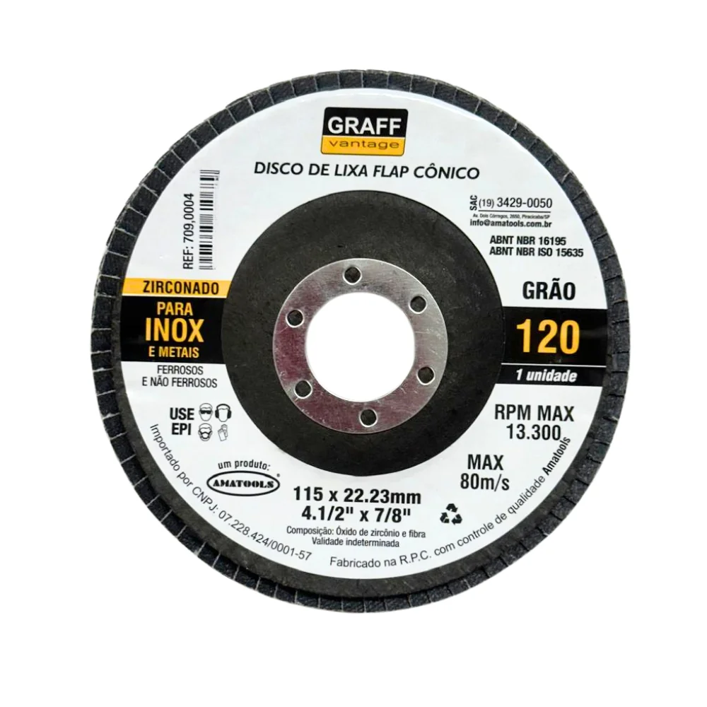 Disco de Lixa Flap Disc Curvo Zirconado G120-4.1/2X7/8" Graff 7090004