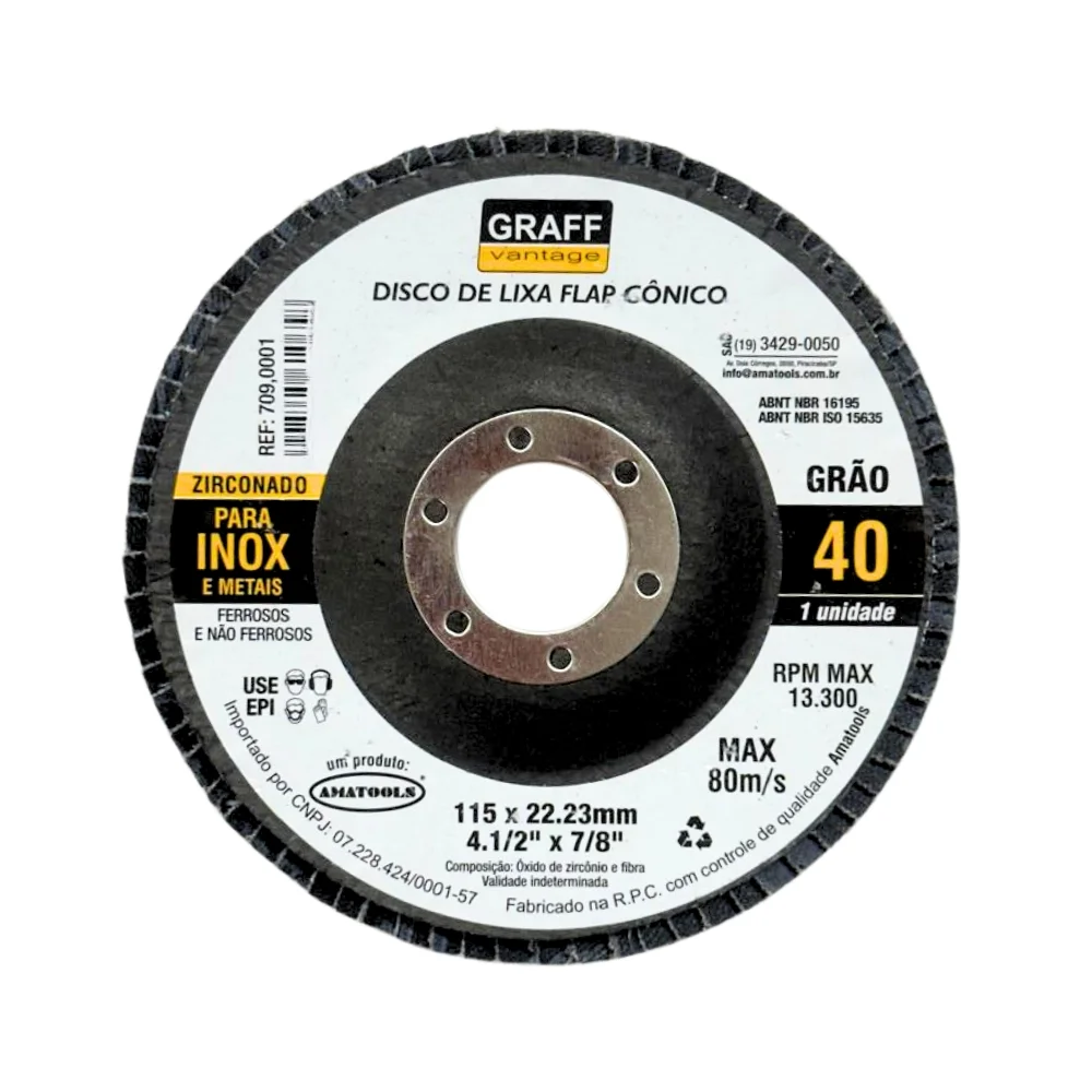 Disco de Lixa Flap Disc Curvo Zirconado G40-4.1/2X7/8" Graff 7090001