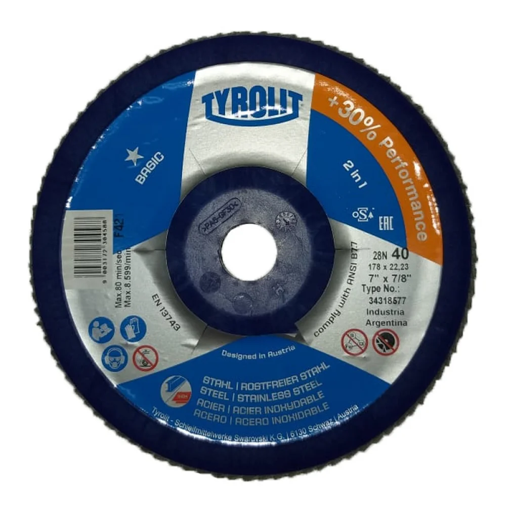 Disco de Lixa Flap Disc Basic Zirconado G40-7X7/8" Tyrolit ZA40Q-B