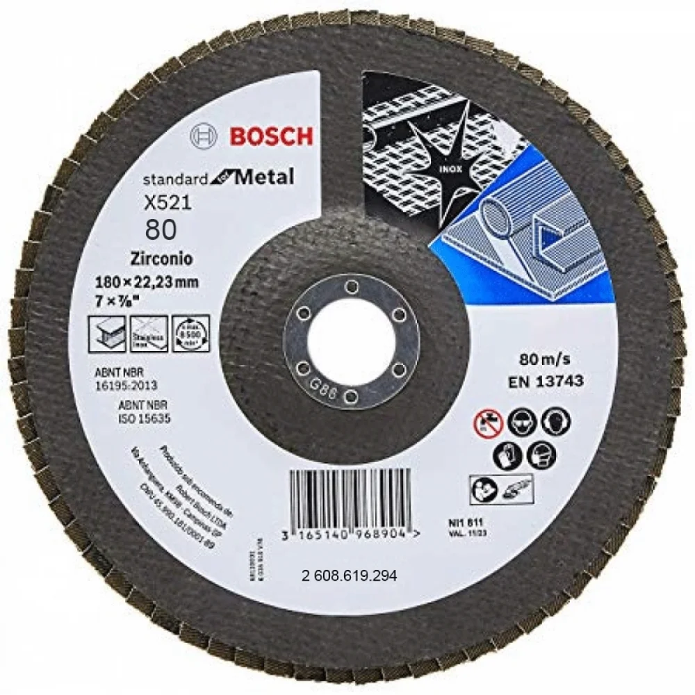 Disco de Lixa Flap Disc Curvo X421 G80-7X7/8" Bosch 2608619912