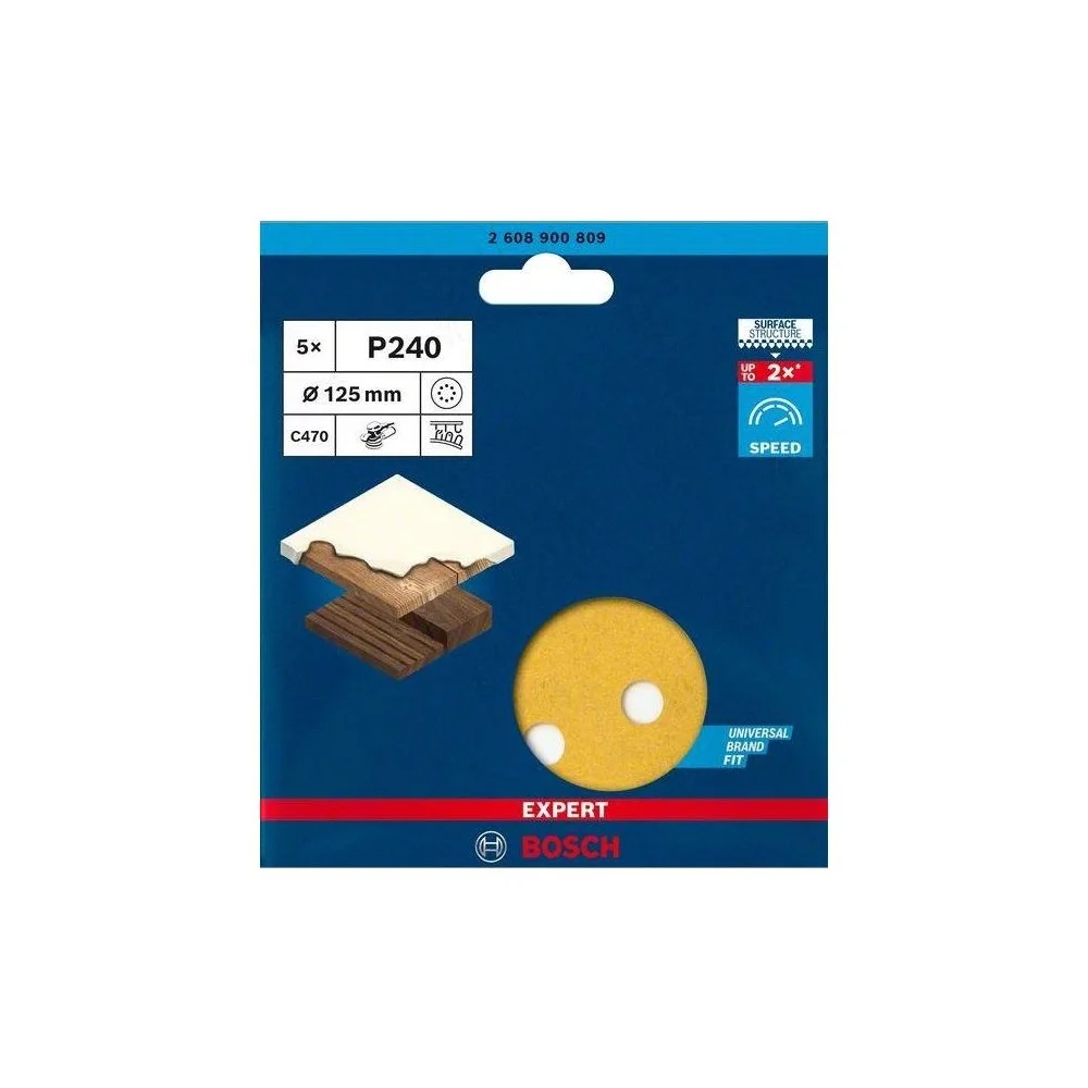 Disco de Lixa Velcro Madeira 5pc Expert C470 com Furo GRAO 240-5" Bosch 2608900809