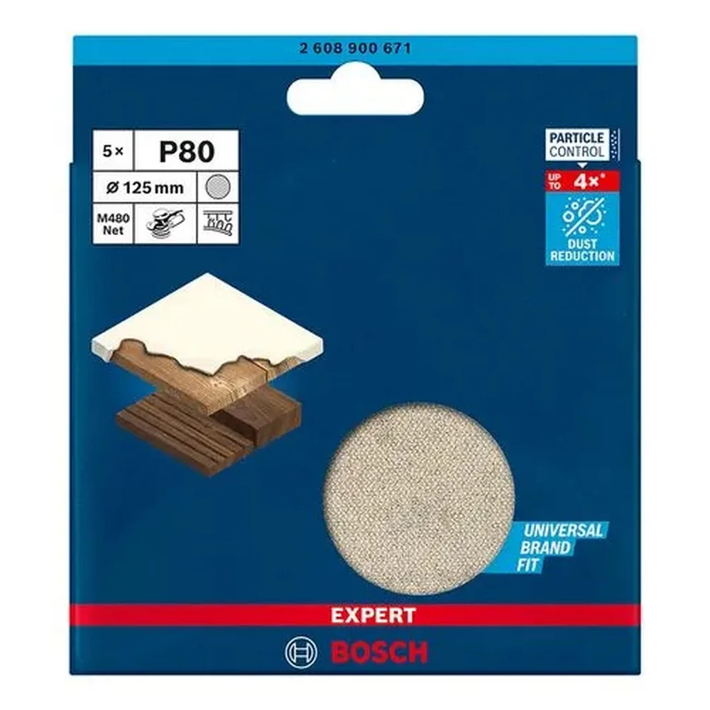 Disco de Lixa Velcro Madeira 5pcs Expert M480 Sem Furo Costado de Tela GRAO 80-5" Bosch 2608900671