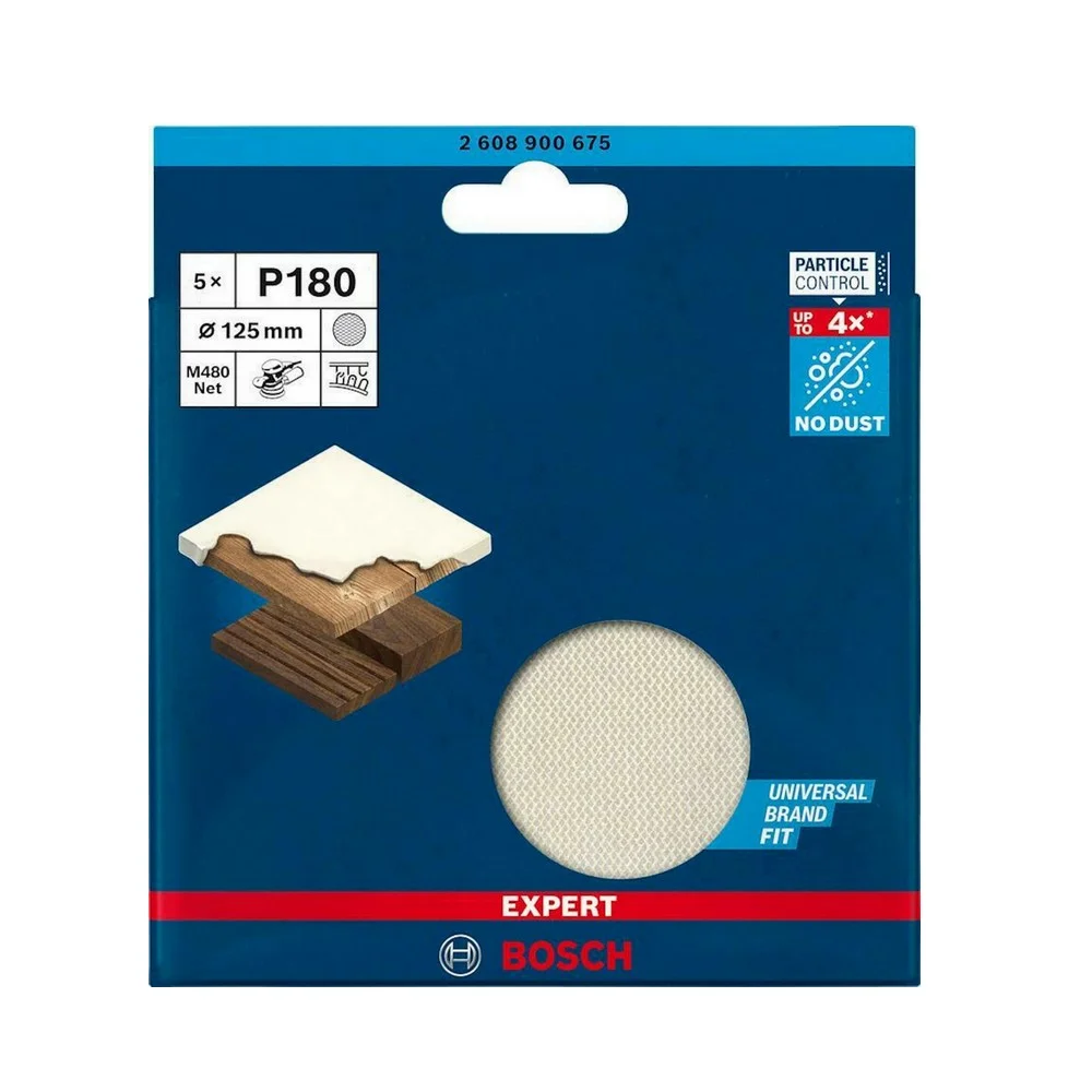 Disco de Lixa Velcro Madeira 5pcs Expert M480 Sem Furo Costado de Tela GRAO 180-5" Bosch 2608900675