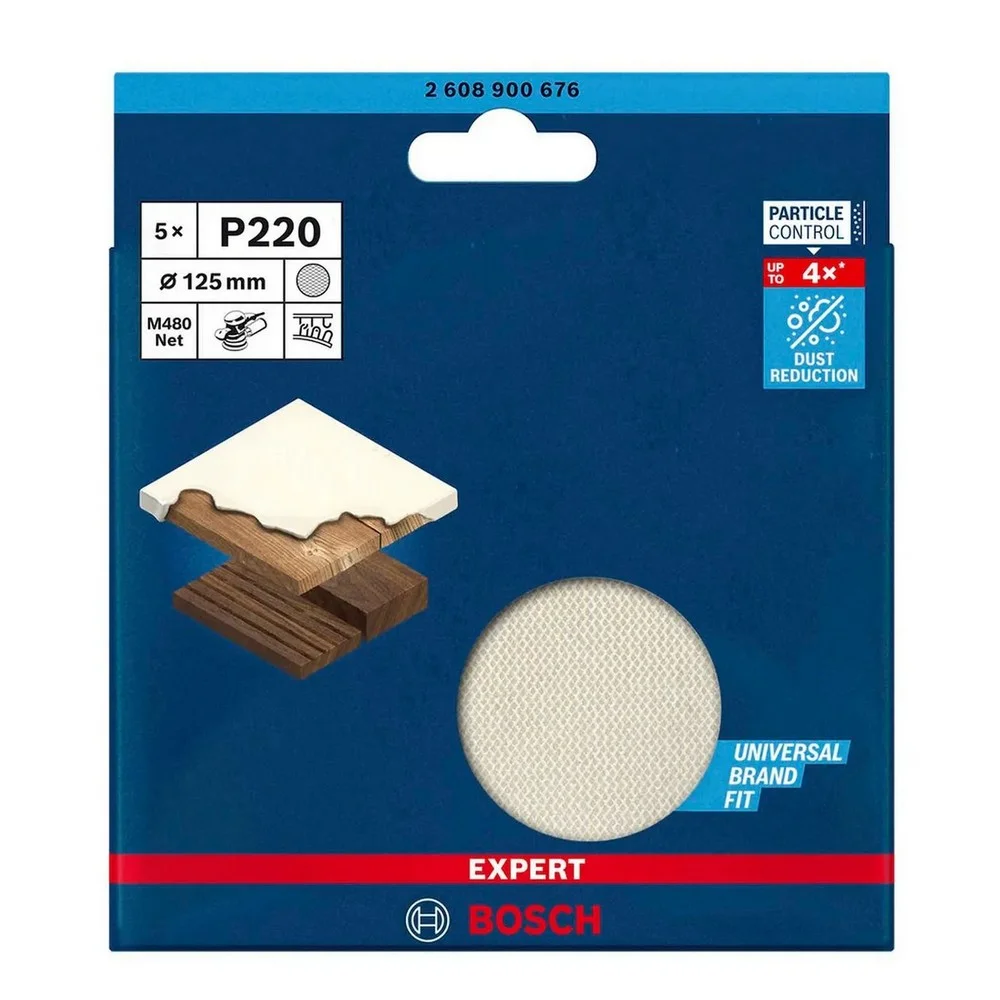Disco de Lixa Velcro Madeira 5pcs Expert M480 Sem Furo Costado de Tela GRAO 220-5" Bosch 2608900676