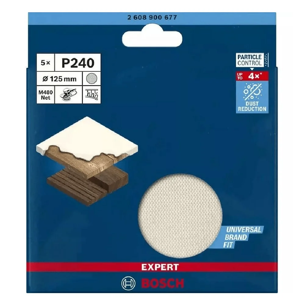Disco de Lixa Velcro Madeira 5pcs Expert M480 Sem Furo Costado de Tela GRAO 240-5" Bosch 2608900677
