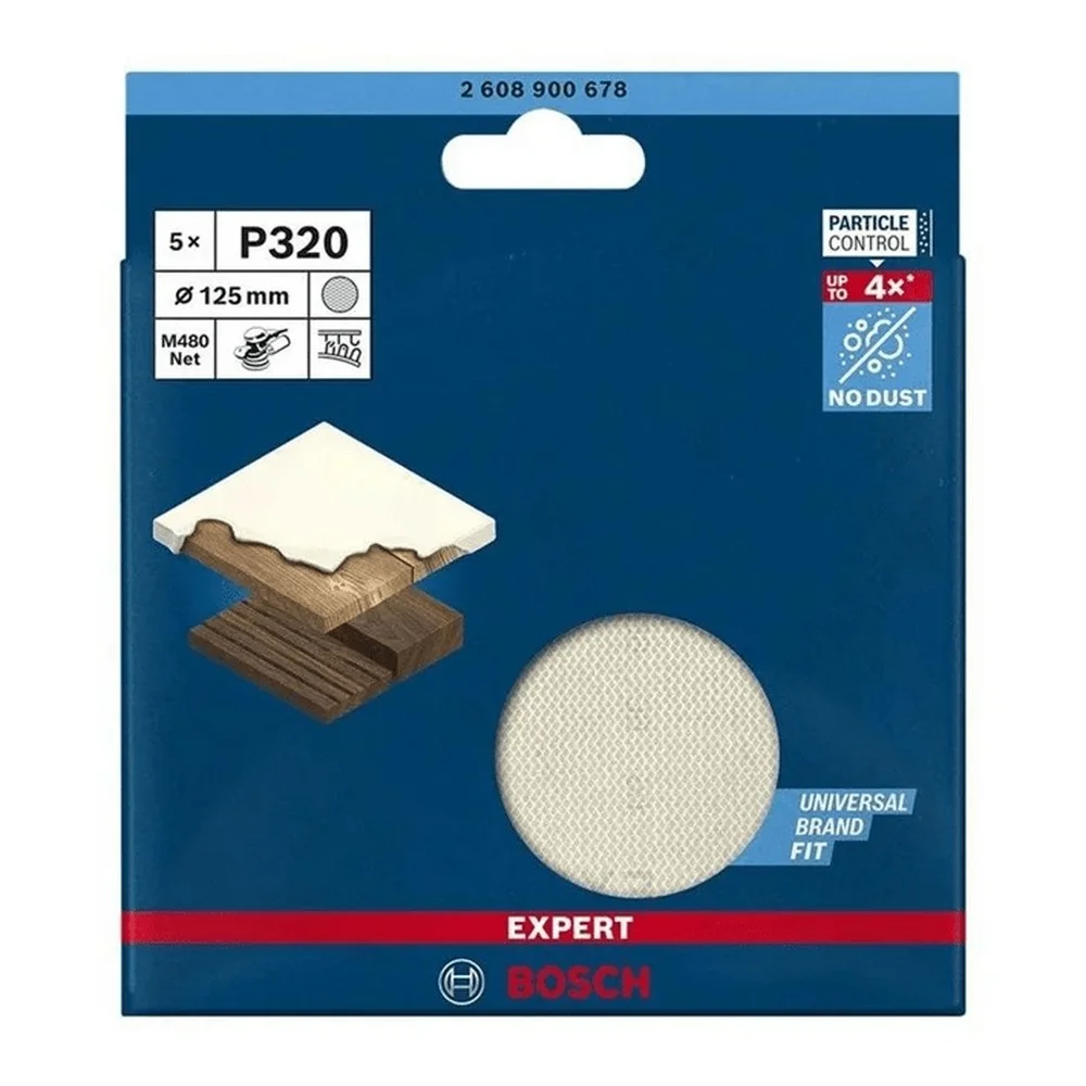 Disco de Lixa Velcro Madeira 5pcs Expert M480 Sem Furo Costado de Tela GRAO 320-5" Bosch 2608900678