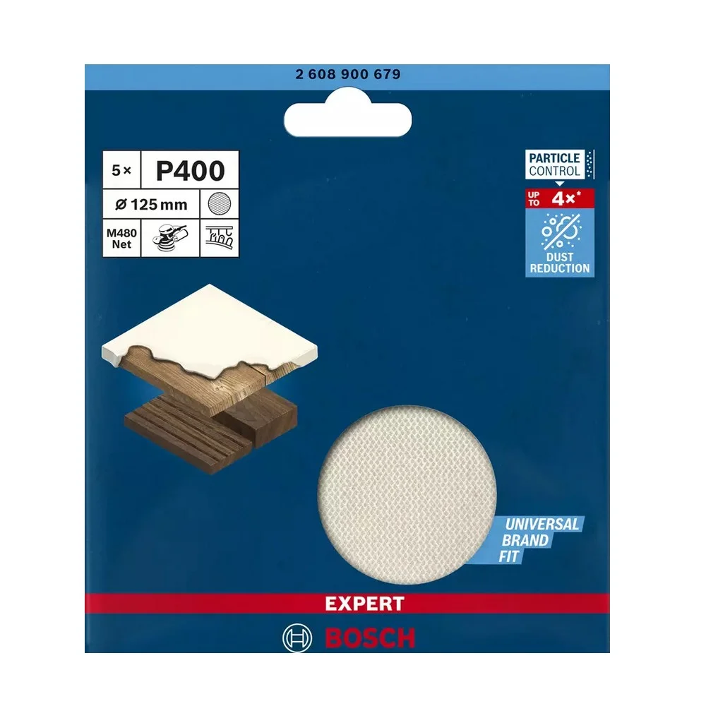 Disco de Lixa Velcro Madeira 5pcs Expert M480 Sem Furo Costado de Tela GRAO 400-5" Bosch 2608900679