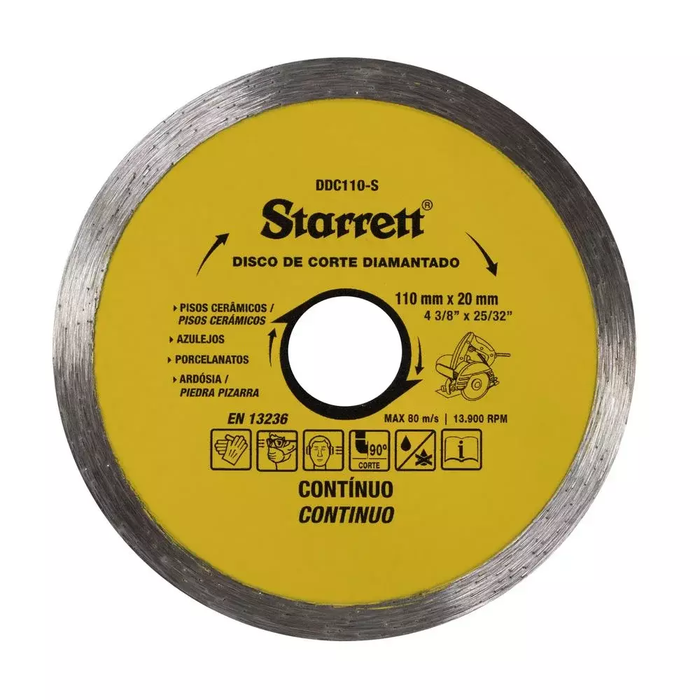 Disco Diamantado Liso Corte Seco e Umido 4.3/8"-110MM Starrett DDC110-S