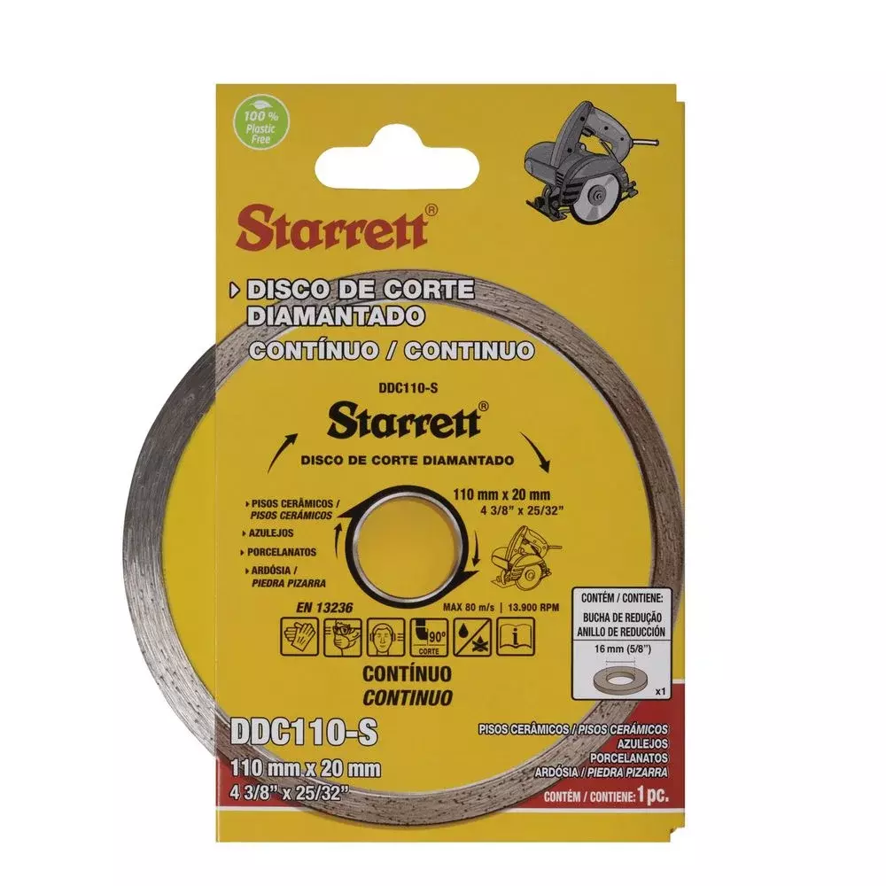 Disco Diamantado Liso Corte Seco e Umido 4.3/8"-110MM Starrett DDC110-S