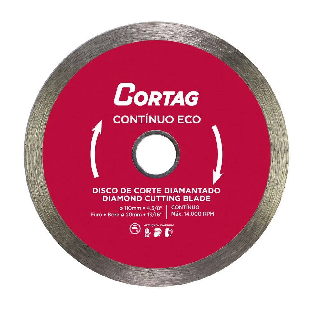 Disco Diamantado Liso Eco Para Ceramica Azulejo Telha e Tijolo Corte Umido 4.3/8"-110MM Cortag 61548