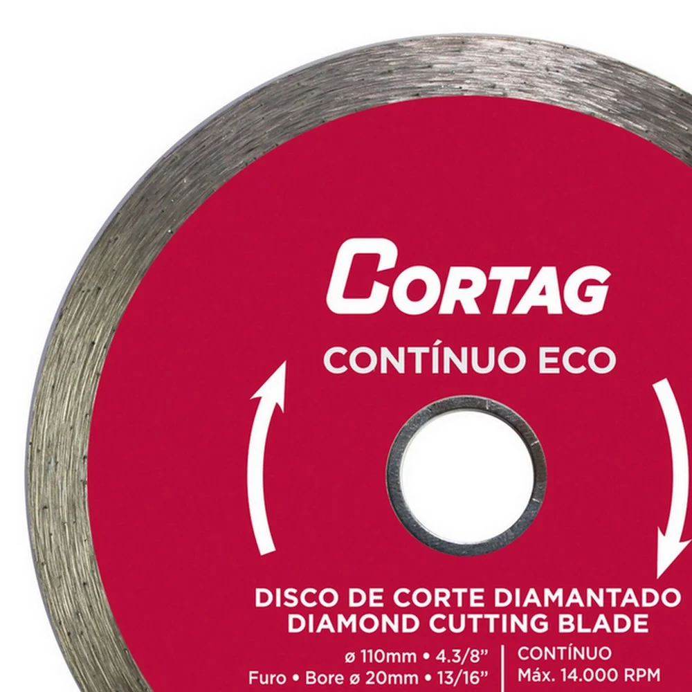 Disco Diamantado Liso Eco Para Ceramica Azulejo Telha e Tijolo Corte Umido 4.3/8"-110MM Cortag 61548