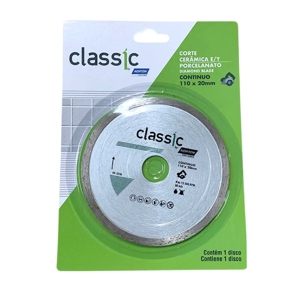 Disco Diamantado Liso Para Ceramica e Porcelanato Corte a Seco e Umido 4.3/8"-110MM Norton CLASSIC